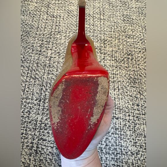 Christian Louboutin Almond Toed Bianca 140 Heels - Camel Patent Leather | 40.5 - Picture 5 of 16